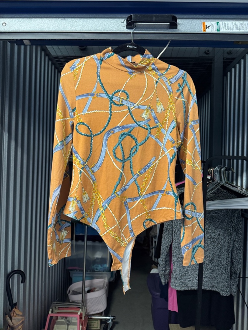 iris Mustard Yellow Rope & Chain Print Long-Sleeve Bodysuit